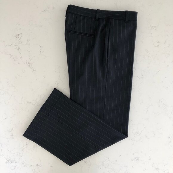 Marc Cain Wide Leg Wool+Poly Lined Cuffed Pinstripe Pants Blk & Gry Sz N4 (US10) - Picture 12 of 12